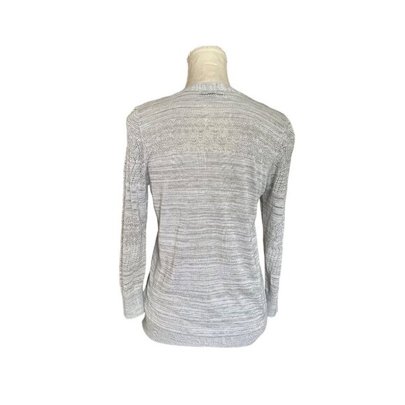 Lety & Me Light Gray Lace Knit Sweater V-Neck With Criss Cross & Crochet Accent - Picture 2 of 10